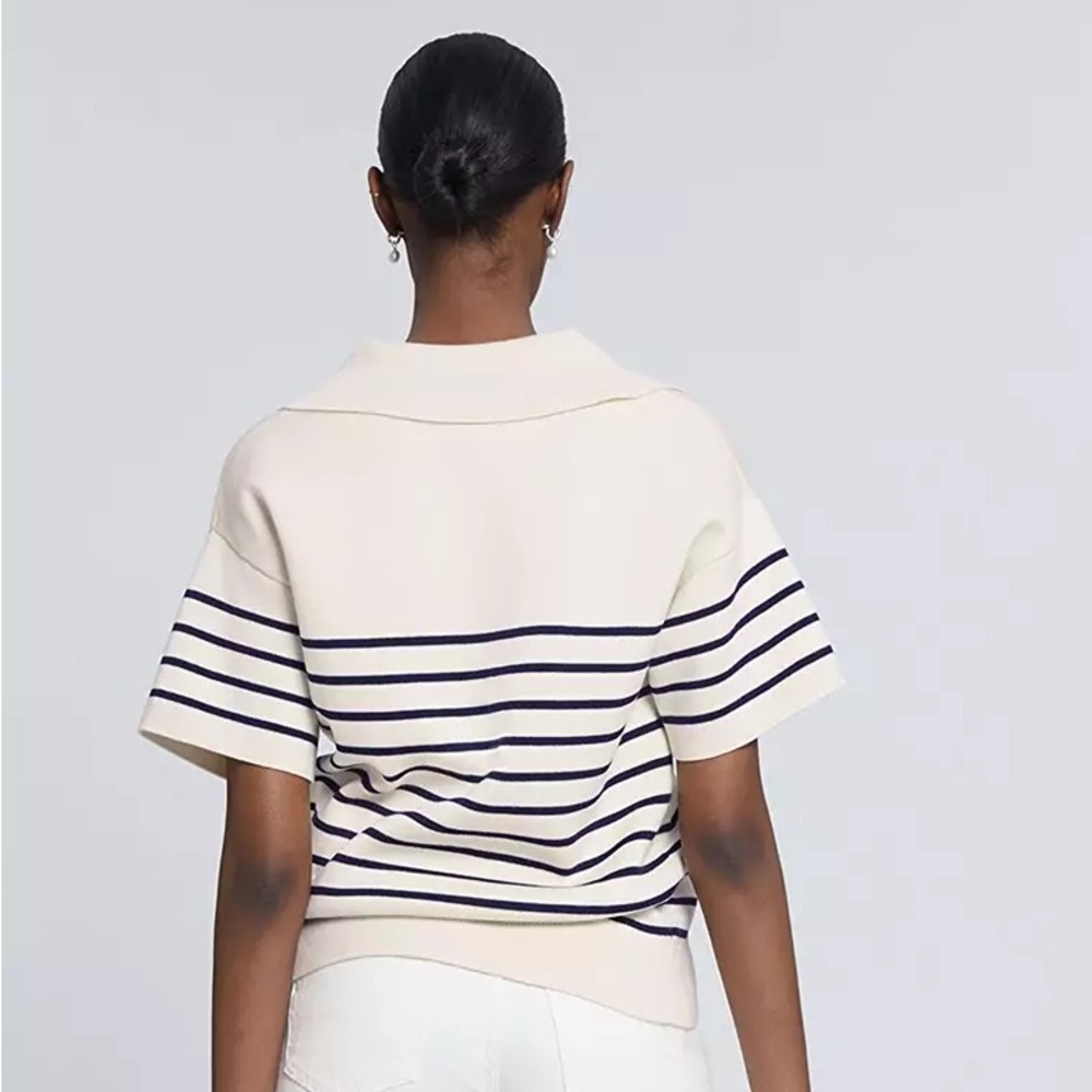 & other stories // striped open collar polo sweater